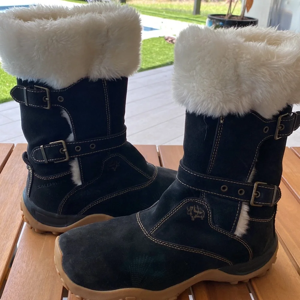 Salomon Lhasa Suede Winter Snow Boots faux fur lined Contagrip / Womens SZ 8.5 - Picture 1 of 13